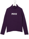 PUCCI JUNIOR LOGO-EMBROIDERED ROLL-NECK JUMPER