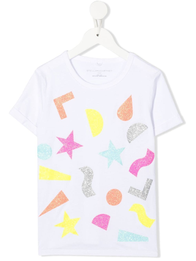 Stella Mccartney Babies' Graphic-print Glitter T-shirt In Weiss
