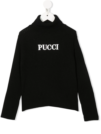 Pucci Junior Kids' Logo-embroidered Roll-neck Jumper In Schwarz