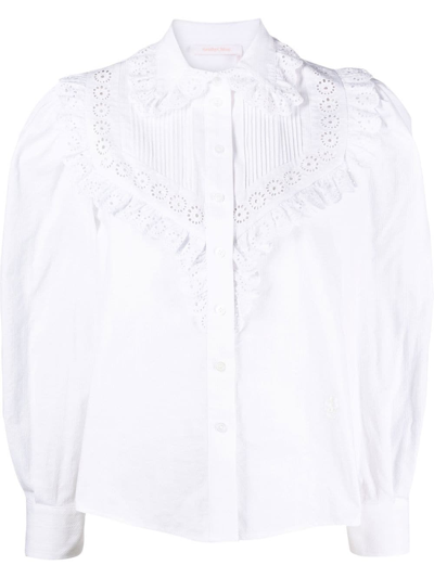 See By Chloé Lace Ruffle Button-down Blouse In White