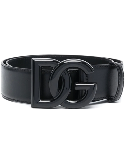 Dolce & Gabbana Logo-buckle Leather Belt In Schwarz