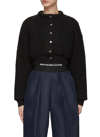 ALEXANDER WANG T PADDED WOOL BLEND CABLE KNIT CROPPED BUTTON-UP CARDIGAN