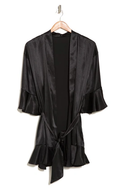 Eag Bridal Belted Satin Robe In Black