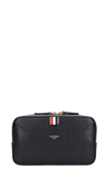 Thom Browne Tricolour-tab Grained-leather Belt Bag In Black