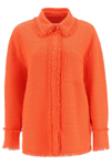 Msgm Button-up Tweed Knit Overshirt In Red
