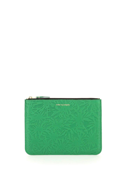 Comme Des Garçons Shirt Pattern Embossed Zipped Wallet In Green