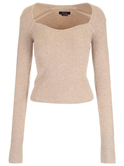 Isabel Marant Square Neck Knitted Jumper In Beige