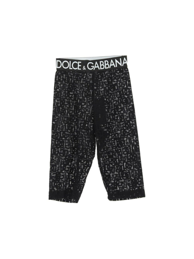 Dolce & Gabbana Logo Jacquard Cotton Blend Bike Shorts In Black