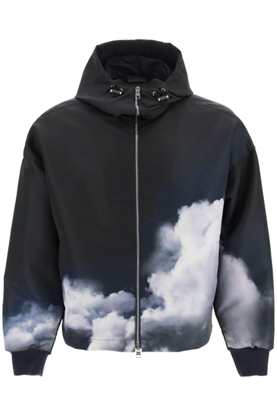 Alexander Mcqueen Long Sleeve Full Zip Storm Print Windbreaker In Blue