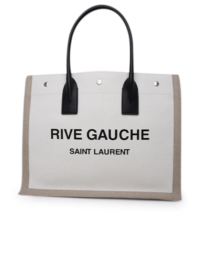 Saint Laurent Rive Gauche Logo Printed Tote Bag In White