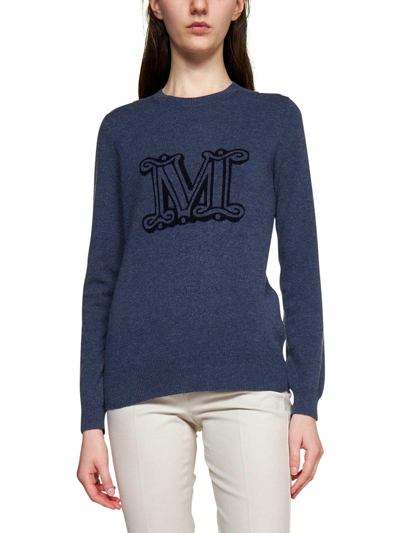 Max Mara Logo Detailed Long-sleeved Jumper In Navy