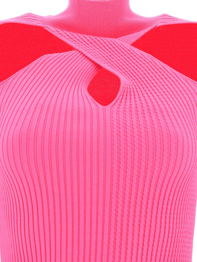 Msgm Cut-out Detailed Ribbed-knit Top In Pink
