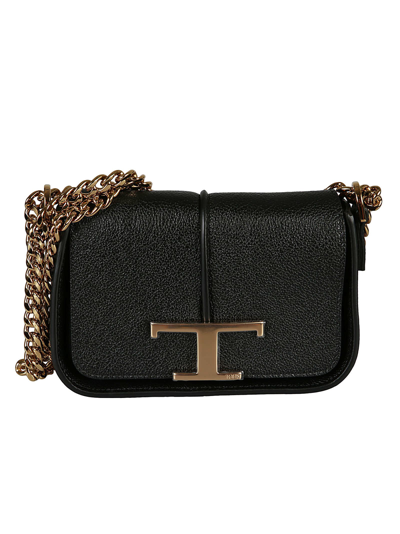 Tod's T Plaque Flap Chain Shoulder Bag In Nero