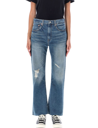Denimist Jaclyn Cropped Distressed Mid-rise Bootcut Jeans In Blue