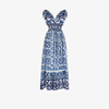 Dolce & Gabbana Open-back Shirred Printed Cotton-poplin Maxi Dress In Blue