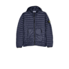 Stone Island Sleeve-patch Hooded Puffer Jacket In Blue