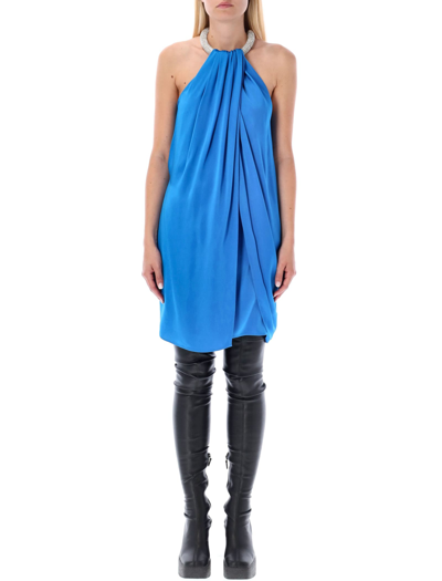 Stella Mccartney Embellished Halterneck Satin Minidress In Blue