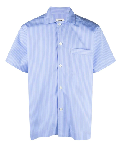 Tekla Short-sleeve Pyjama Shirt In Blue