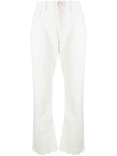 Staud Noemie Eyelet-embroidered Straight Jeans In White