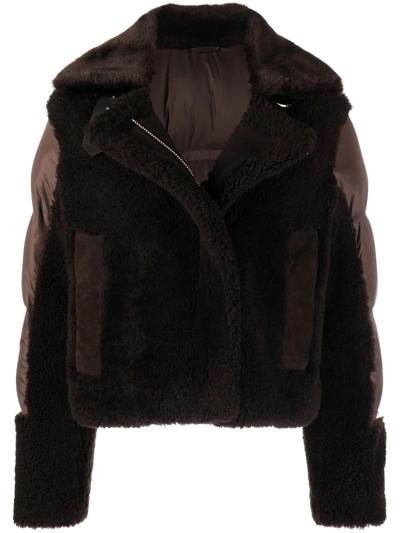 Shoreditch Ski Club Lena Panelled Shearling Puffer Jacket In Brown