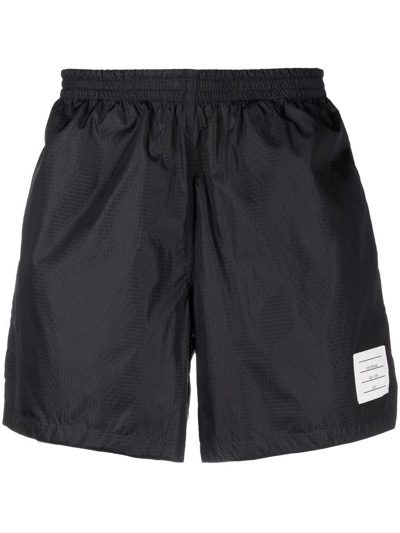 Thom Browne Logo-patch Track Shorts In 415 Navy