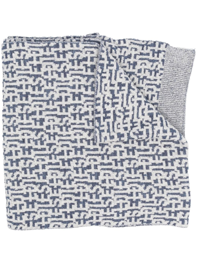 Diesel Intarsia-knit Logo Scarf In Blue