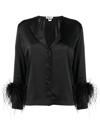 Gilda & Pearl Feather-trim Silk Pyjama Set In Black