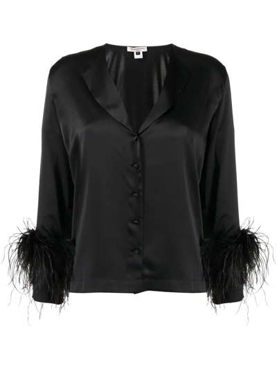 Gilda & Pearl Feather-trim Silk Pyjama Set In Black