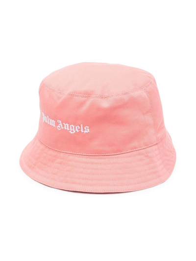 Palm Angels Kids' Damier Logo-print Cotton-twill Bucket Hat 5-7 Years In Pink White