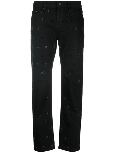 Karl Lagerfeld Sparkle-monogram Straight Jeans In Black