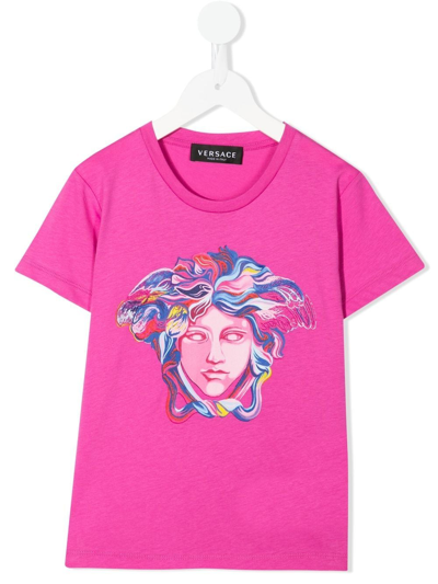 Versace Kids' Girl's Multicolor Medusa Head Graphic T-shirt In Fuchsia