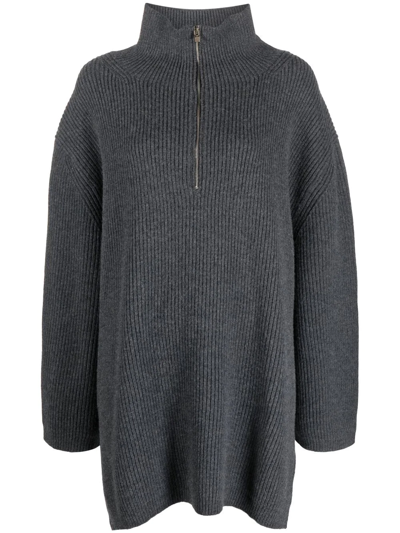 Totême Ribbed-knit Half-zip Jumper In Grey