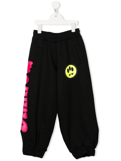Barrow Kids' Black Sweatpants For Girl With Fuchsia Logo In Nero/black
