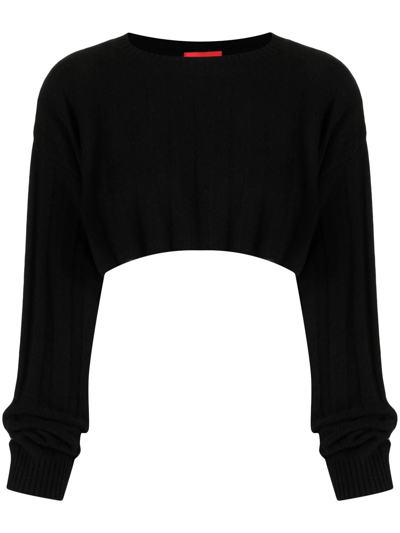 Cashmere In Love Remy Ribbed-knit Crop Top In Black