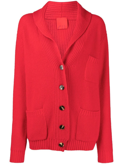 Cashmere In Love Ribbed-knit Buttoned Cardigan In Red