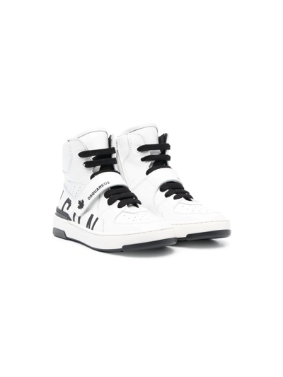 Dsquared2 Kids' Icon Touch-strap High-top Sneakers In White