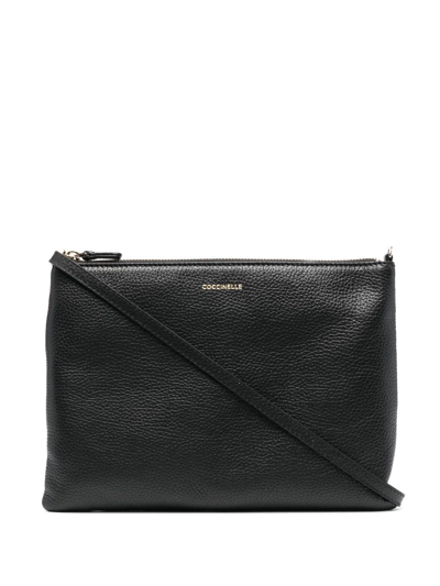 Coccinelle Pebble-texture Leather Crossbody Bag In Black