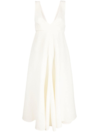 Rochas Sleeveless V-neck Midi Dress In White