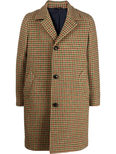 Mp Massimo Piombo Houndstooth-check Single-breasted Coat In Pied De Poule Beige Green