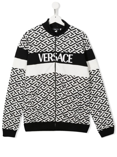 Versace Boy's Greca Logo-print Track Jacket In White