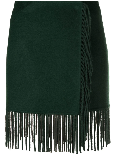 P.a.r.o.s.h Fringed Wool Skirt In Green