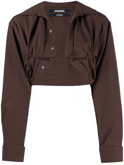 Jacquemus Machou Open-front Cotton Cropped Shirt In Brown