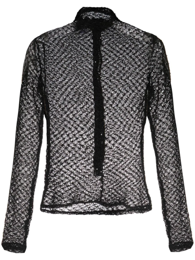 Atu Body Couture Open-knit Sheer Top In Black