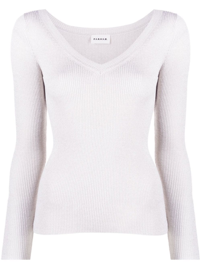 P.a.r.o.s.h Metallic-threaded Ribbed-knit Jumper In Nude