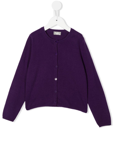Il Gufo Kids' Button-down Knit Cardigan In Purple