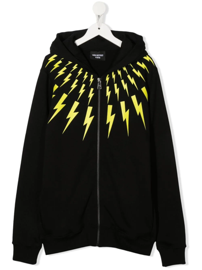 Neil Barrett Teen Thunderbolt-print Zip-fastening Hoodie In Black