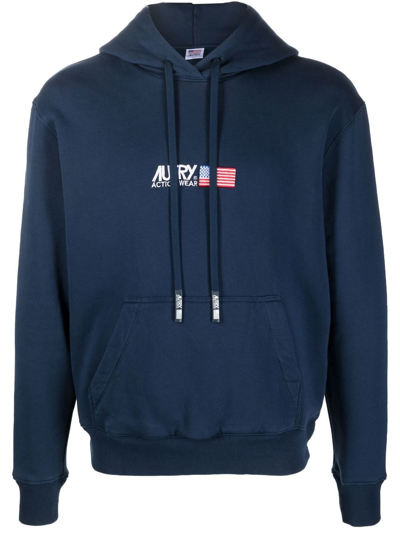 Autry Hoodie Iconic Man Embro Blue Blue Cotton Hoodie With Logo Embroidery. In Blau