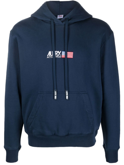 Autry Hoodie Iconic Man Embro Blue Blue Cotton Hoodie With Logo Embroidery.