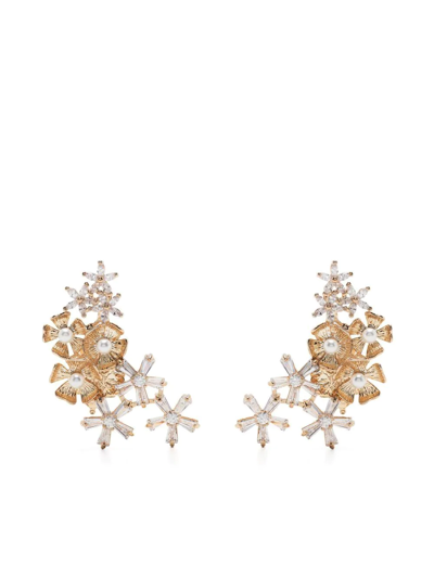 Anton Heunis Crystal-embellished Faux-pearl Floral Stud Earrings In Gold