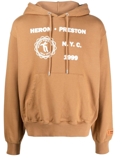Heron Preston Graphic-print Cotton Hoodie In Brown